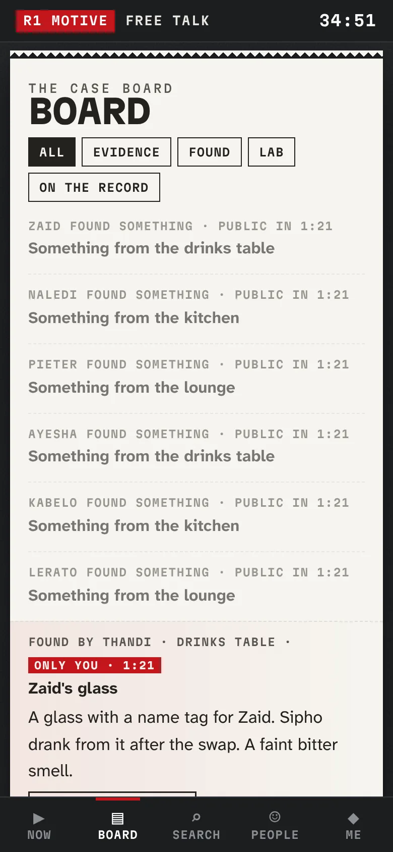 The evidence board on a phone